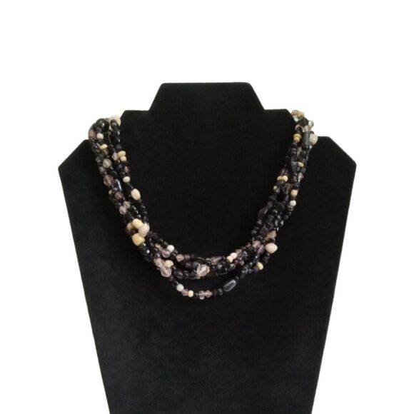 Fashion Jewelry Jewelry - Black & Brown Assorted Beads Adjustable Multi-Strand Layered Statement Necklace